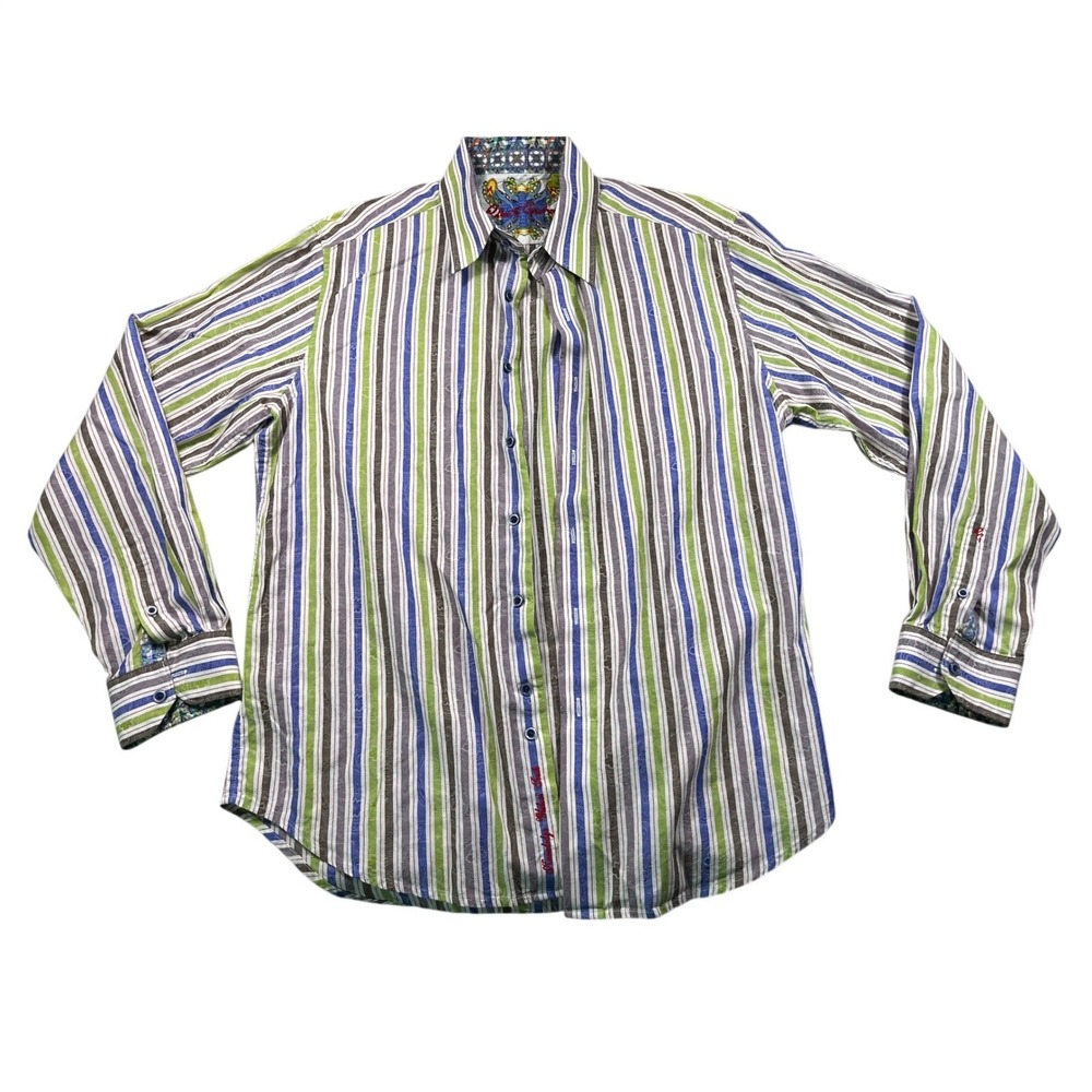 Robert Graham Classic Fit L Striped Button Front Shirt Paisley 100‎ % Cotton